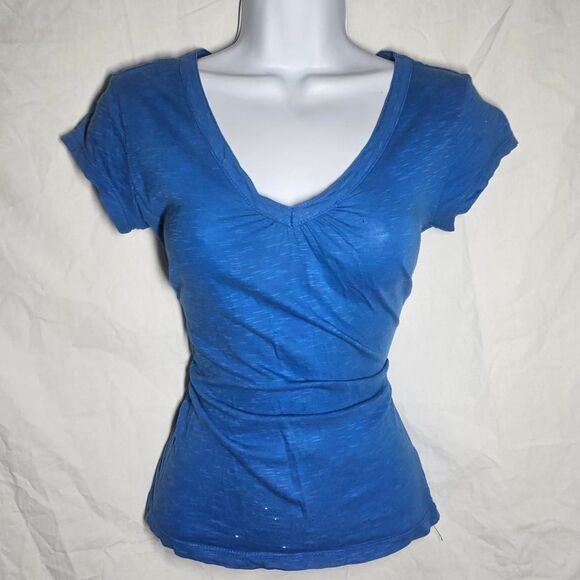 Vintage y2k Blue v neck grunge form fit tee - Picture 1 of 5